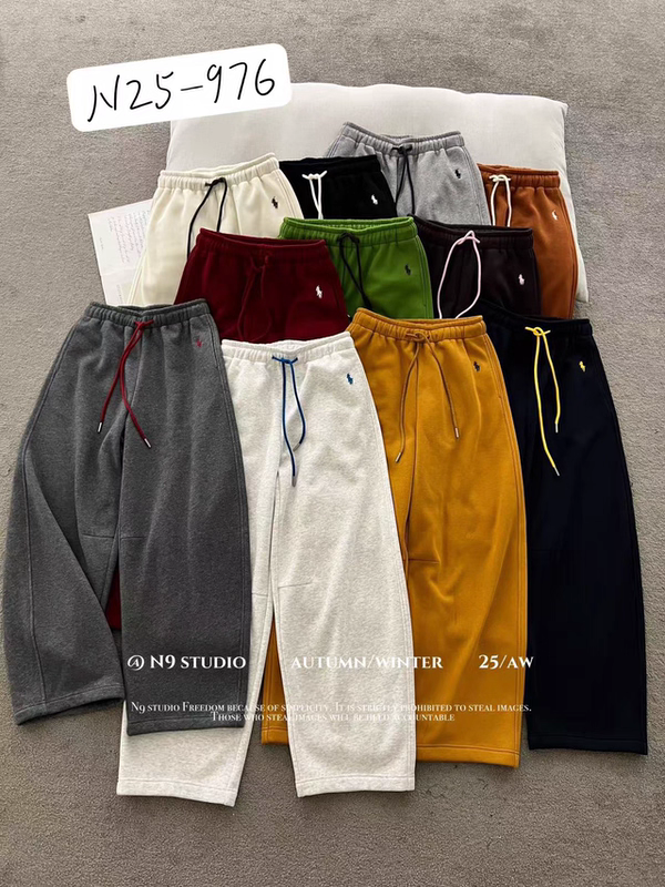 冬季新品N9宽松加绒高腰洋气百搭弯刀直筒拖地阔腿卫裤女休闲长裤