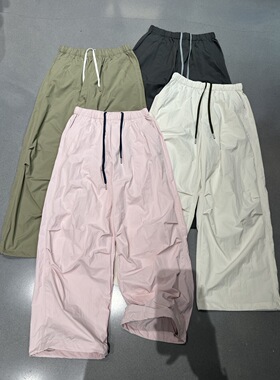夏季新品N9薄款松紧腰宽松显瘦运动抽绳束脚女慵懒工装直筒休闲裤
