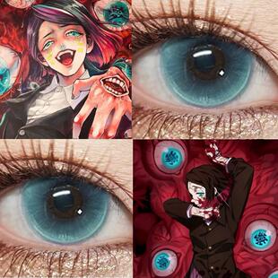 下弦之一魇梦cos美瞳鬼灭之刃半年抛大直径蓝色隐形眼镜漫展ctb