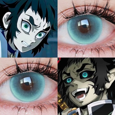 上弦鬼狯岳cos美瞳年抛蓝色鬼灭之刃三明治工艺漫展隐形眼镜DTB