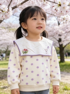 儿童女小童2026春装休闲韩版洋气刺绣波点卫衣女宝宝春秋春季时髦