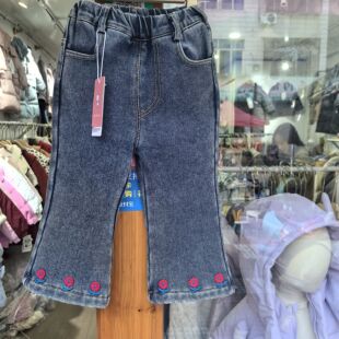 小童女童加绒保暖牛仔裤2025冬季儿童新品复古喇叭裤中小童刺绣