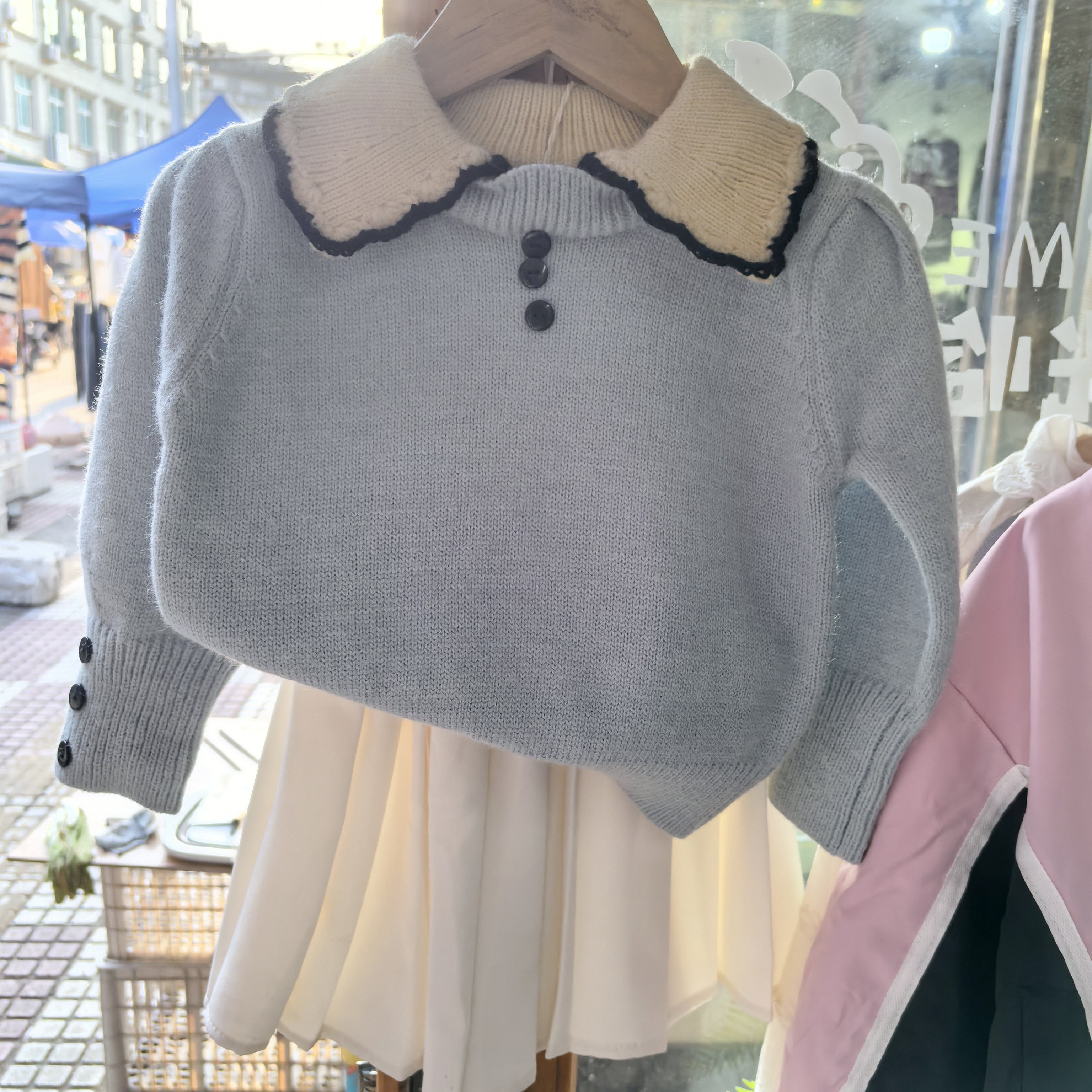 实体同步2025新款童装女童翻领毛衣洋气针织套头衫小童毛衣套装