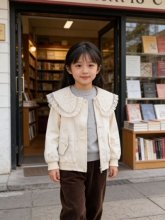 女中童娃娃领风衣夹克外套2026款春秋儿童洋气时髦女宝宝休闲上衣