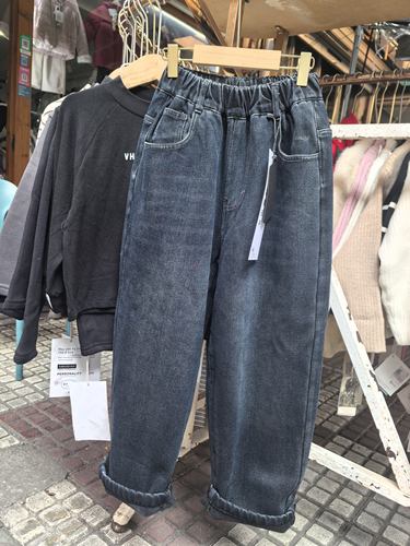 2025新款儿童牛仔裤男中大童秋冬装休闲裤一体绒阔腿裤冬装裤子