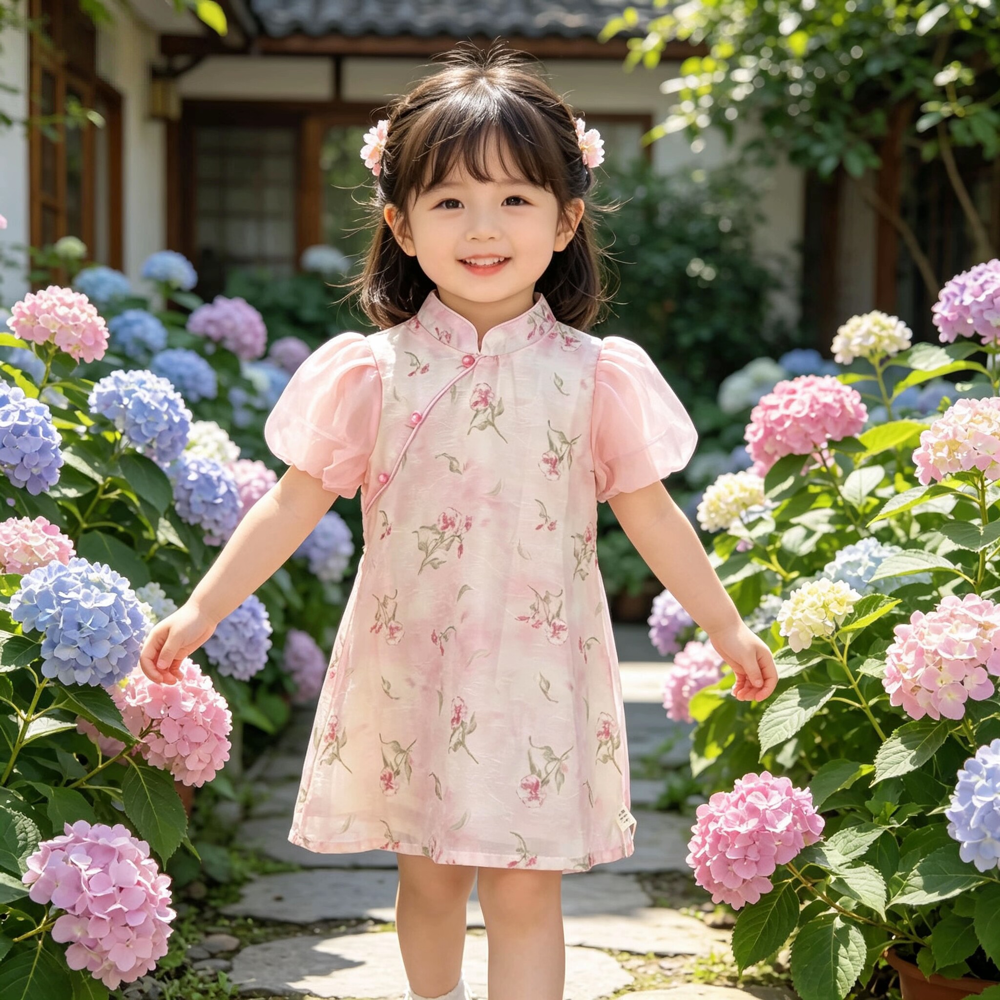 女小童旗袍洋装夏季儿童中国风汉服周岁礼服生日花童婚礼公主裙子