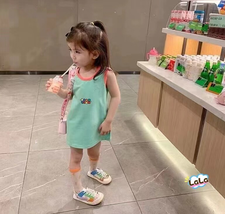 女童背心2026新款宝宝夏装儿童吊带无袖卡通T恤裙子小童直筒裙潮