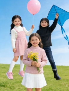 2026春秋冬新款男女中童加厚打底衫儿童圆领毛衣中童春款针织衫
