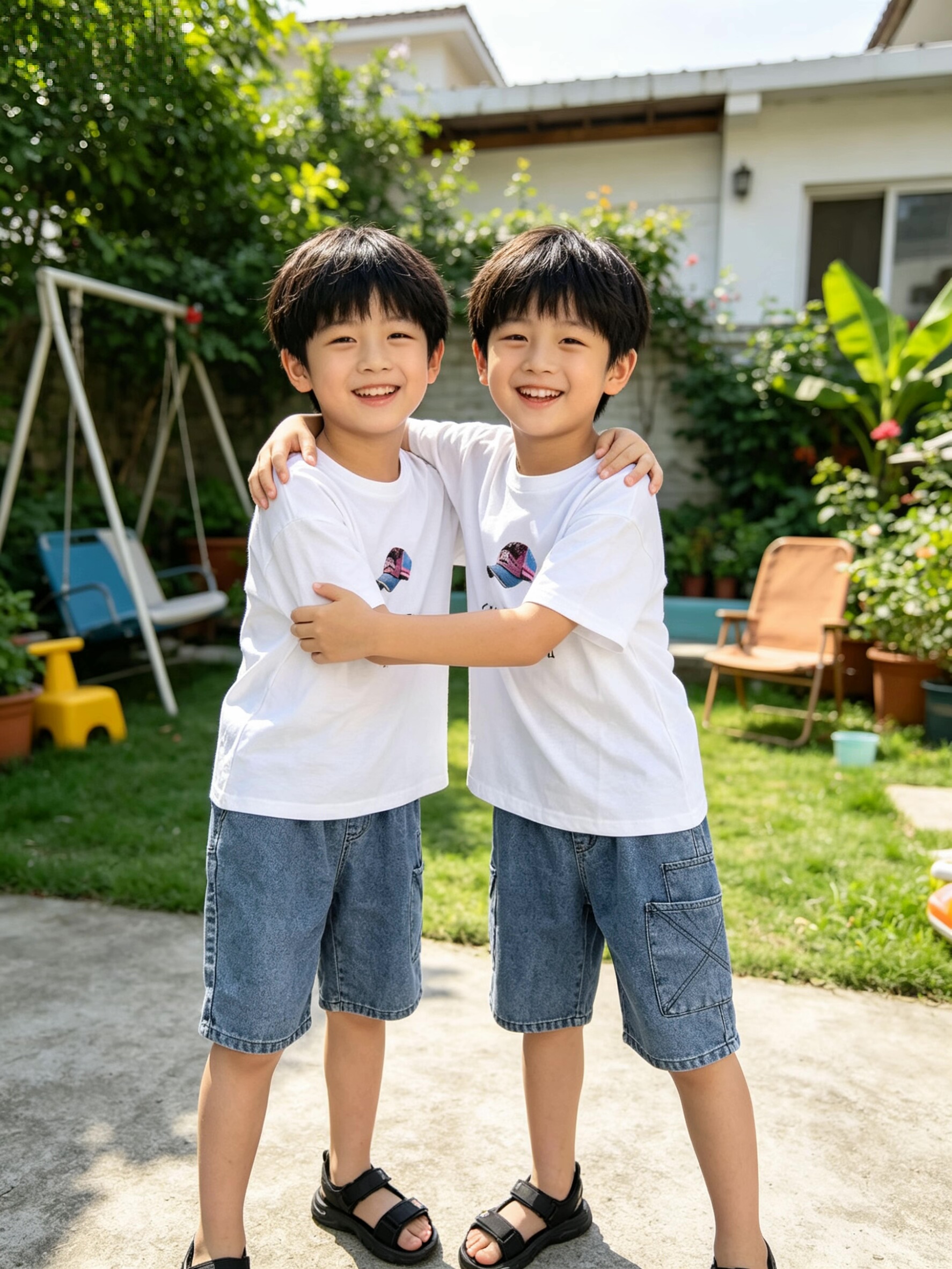中大童短袖T恤牛仔裤套装2026夏季新款儿童夏装男宝宝洋气二件套
