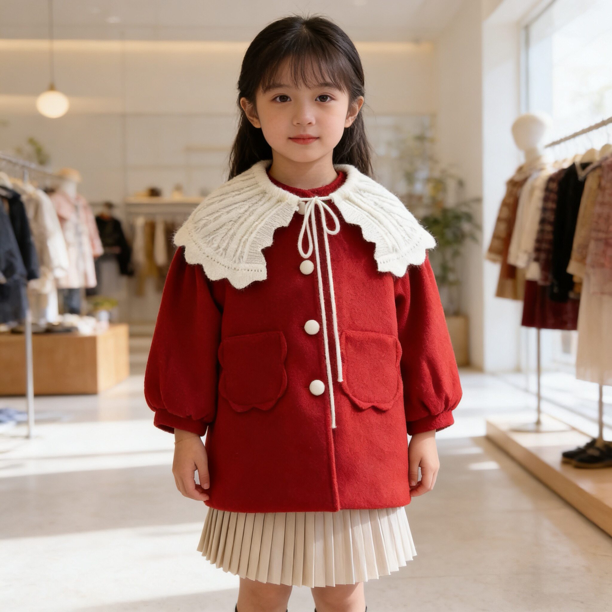 女童大衣毛呢外套春秋冬款洋气儿童大衣女宝宝上衣年衣拜年年服