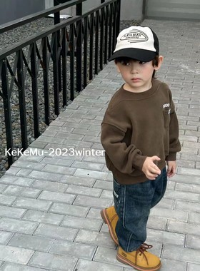 实体同步儿童加绒休闲运动2025新款中小童男童女童宝宝奥利绒卫衣