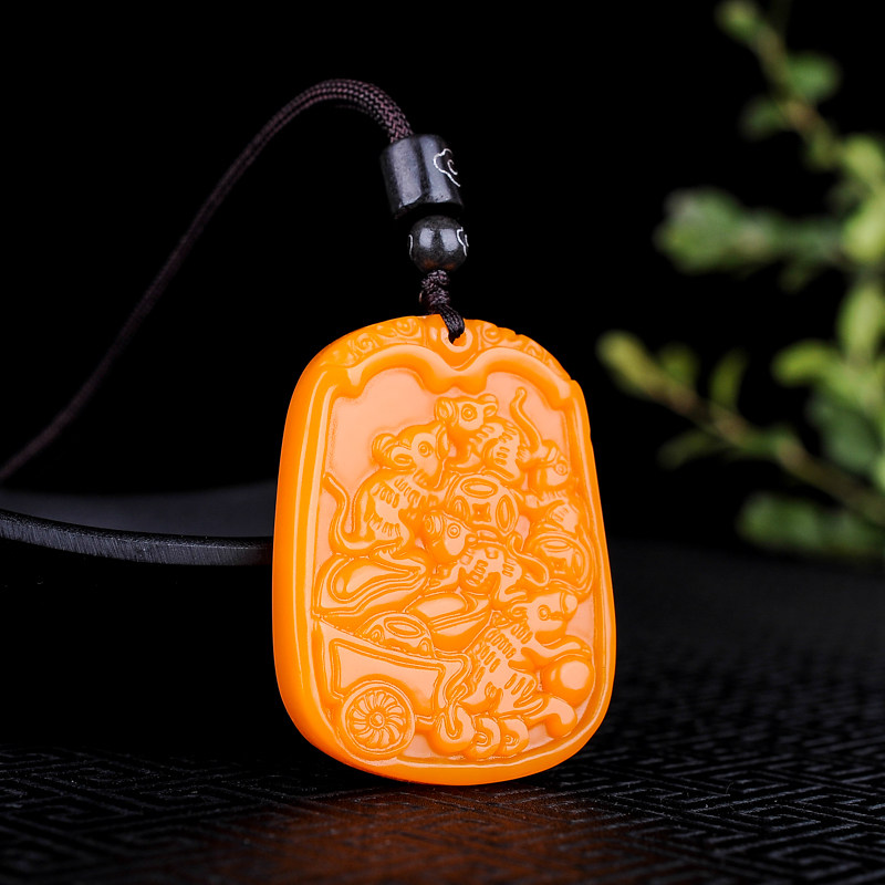 新品和田玉五鼠运财玉牌新黄龙玉生肖鼠吊坠男士女士玉坠珠宝玉石