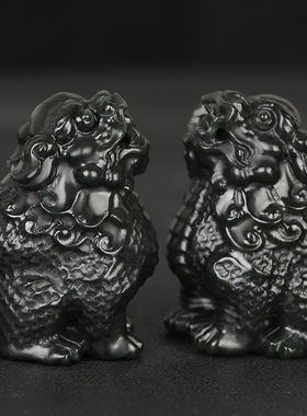 天然和田玉塔青玉貔貅望天吼瑞兽摆件山料原矿精雕黑青玉石把件玩