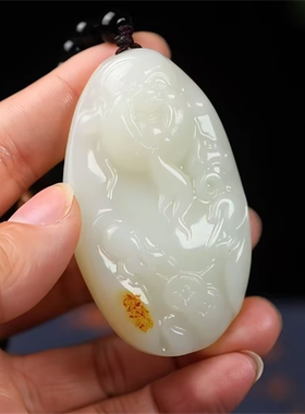天然新疆和田玉羊脂白玉财神把件
