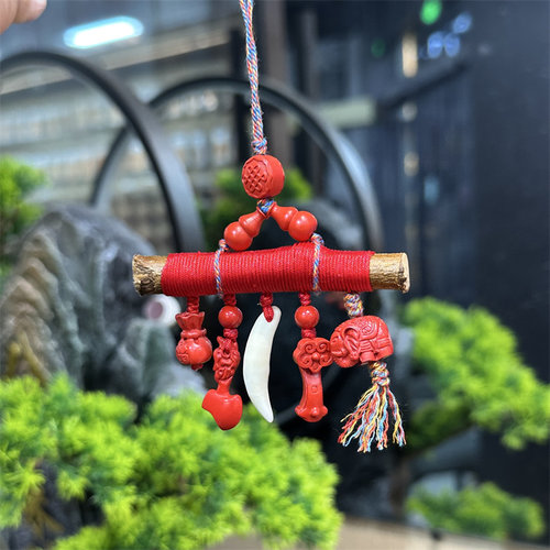 天然水飞砂配桃木挂件红砂装饰品