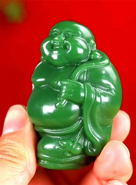 和田玉碧玉弥勒佛佛公笑佛手把件