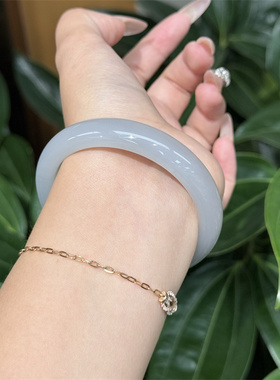 天然和田玉高冰紫罗兰扁圆条手镯