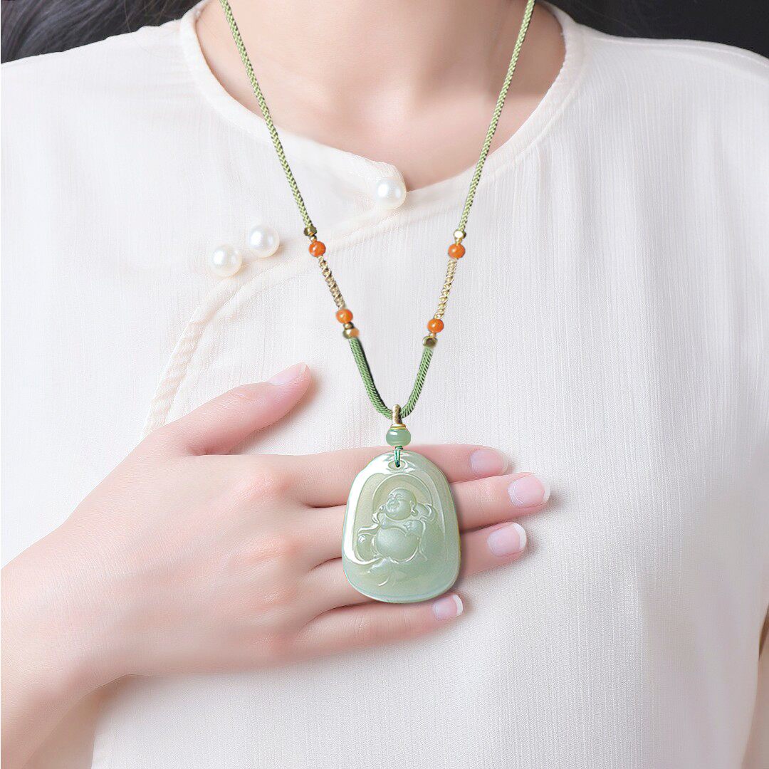 天然新疆和田玉青海料吉祥佛挂件双面手工雕刻吊坠国风玉石玉牌