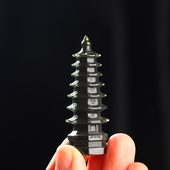 天然新疆和田玉墨青玉文昌塔黑玉石文玩塔青细料步步高摆件送学生