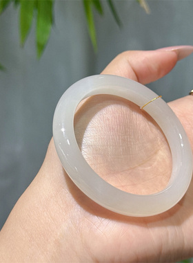 天然和田玉浅藕粉美人条玉石手镯