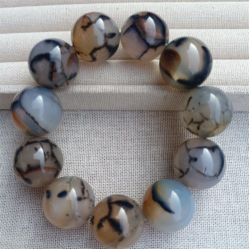 天然缠丝玛瑙圆珠单圈手串男女款