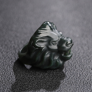新疆天然塔青细料虎头扳指生肖虎黑玉石和田玉墨青玉戒指男指环