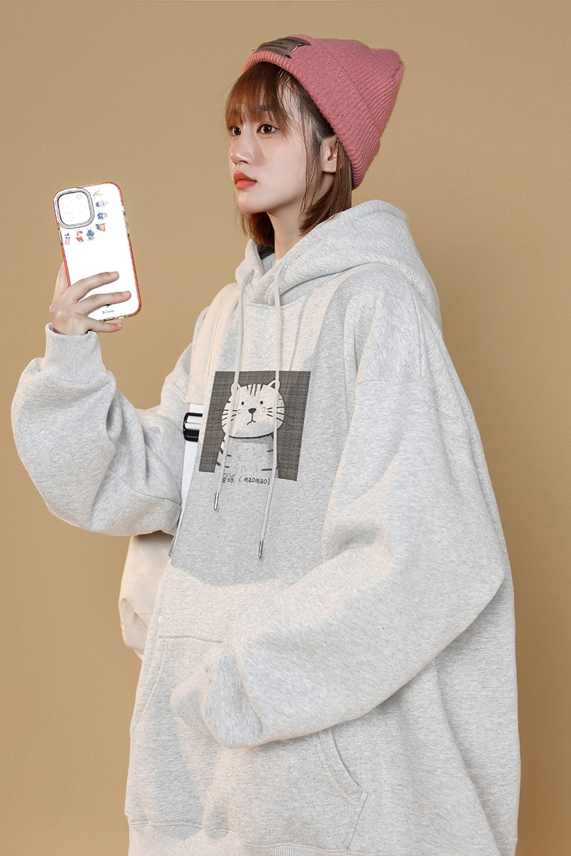 2024秋冬加绒加厚连帽卫衣潮流宽松连帽外套W9905-P40加绒P45,女装短外套,星座414-3