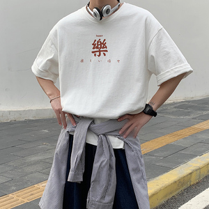 T30 夏季大2024潮牌宽松大码乐印花短袖T恤港风半袖衫P25图片