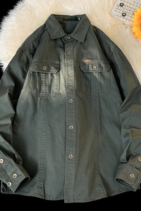 美式复古纯棉工装衬衫男款长袖日系衬衫大码大8XL！C8177-P58图片