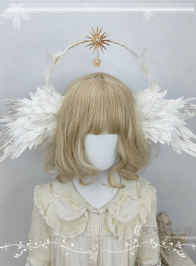 原创手作lolita天使之翼羽毛发箍KC黑白双色超大翅膀拍照走秀摄影