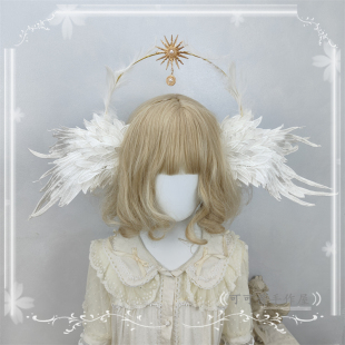 原创手作lolita天使之翼羽毛发箍KC黑白双色超大翅膀拍照走秀摄影