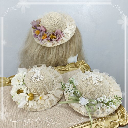 Lolita甜美蕾丝草编小礼帽发夹