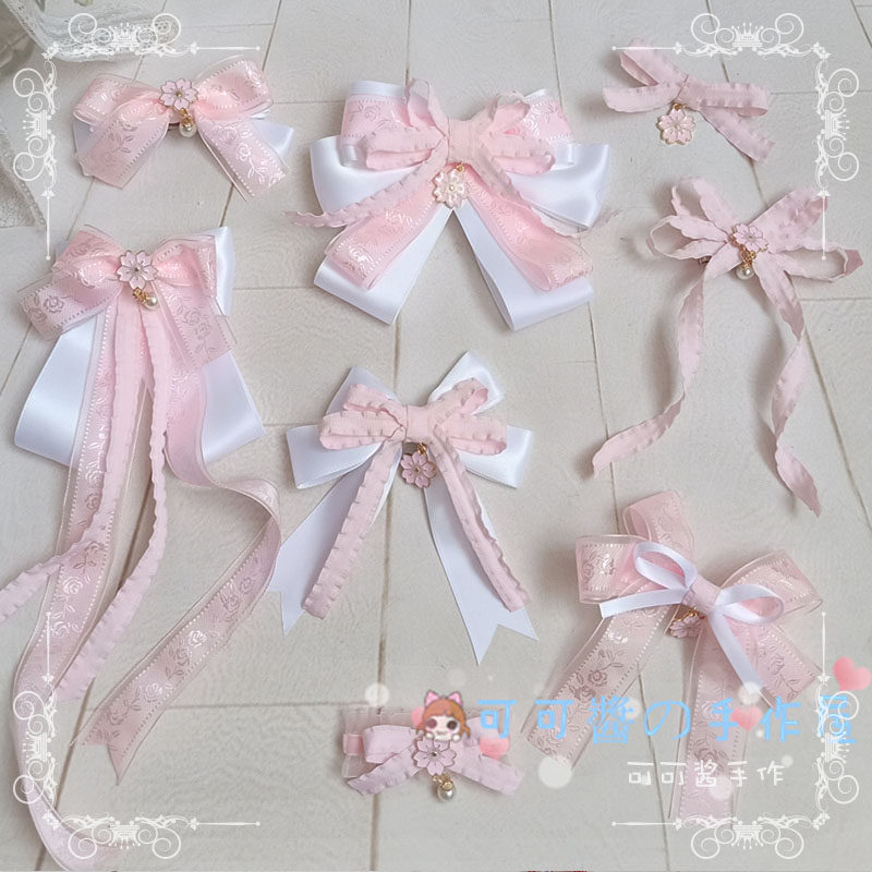 原创手作洛丽塔樱花边夹发饰白粉色甜呲发夹日系少女樱茶云深花树