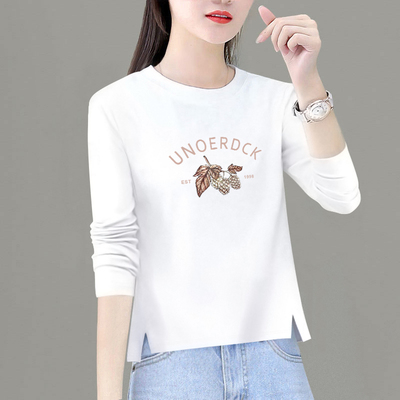 白色纯棉t恤女士长袖春秋季2025新款开叉设计感宽松可外穿打底衫