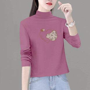 t恤女 磨毛保暖洋气显瘦长袖 小个子半高领打底衫 内搭上衣秋冬新款