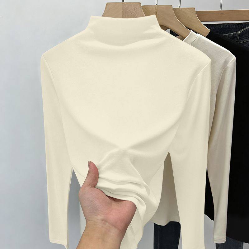 纯色打底衫女内搭修身半高领秋冬米杏色长袖上衣显瘦磨毛保暖t恤,女装/女士精品,T恤,淘宝优惠券,粉丝福利购,淘宝优惠卷