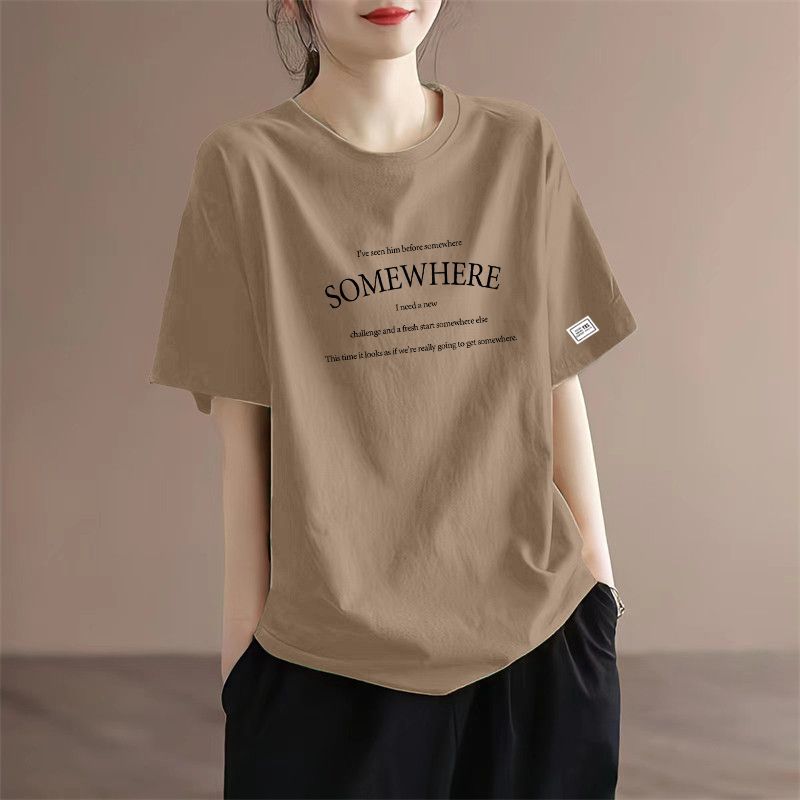 正肩短袖T恤女士夏季新款高级感百搭宽松显瘦遮肚子薄款上衣服图片