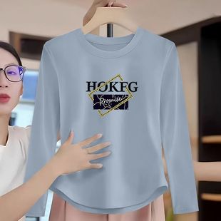 内搭打底衫 宽松时尚 百搭上衣 T恤女2025新款 洋气减龄圆领印花长袖