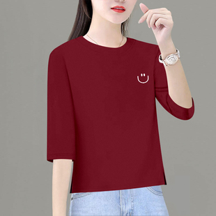 t恤减龄百搭圆领休闲短袖 夏季 宽松正肩七分袖 纯色大码 上衣服 新款