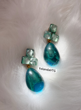 现货法国多米尼克dominique denaive25秋冬新款蓝绿色耳夹