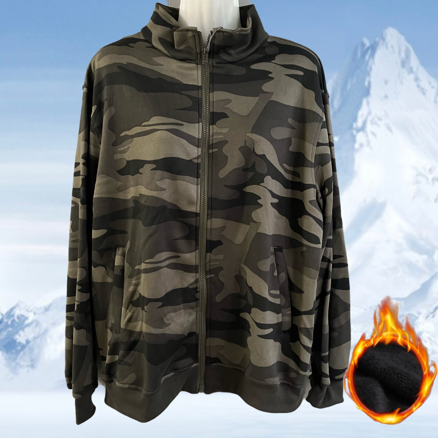 迷彩加绒外套运动套装男春秋冬款弹力小脚裤加肥大码束脚工装裤