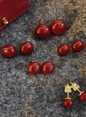 安可拉红馒头耳环珍珠耳夹无耳洞女港风耳饰s999纯银针耳钉养耳洞