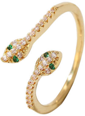 独特设计感镶钻双头蛇戒指女