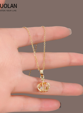 皇冠项链女不掉色毛衣链小众