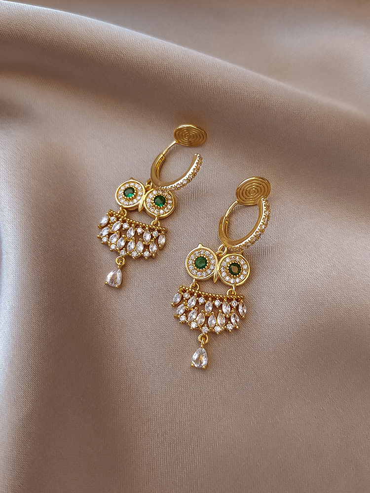 猫头鹰仿水晶耳环女轻奢高级感