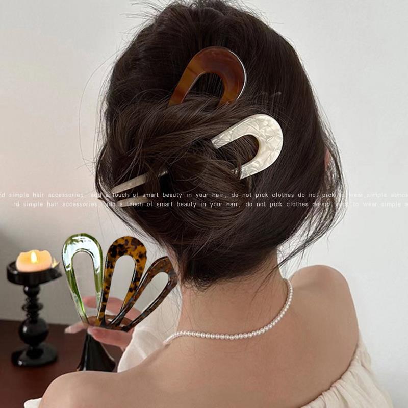复古醋酸u型发夹女后脑勺丸子头固定盘发神器发簪插梳发卡子头饰