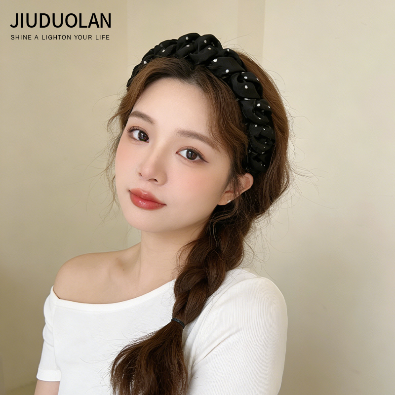 黑色波点褶皱高颅顶发箍女