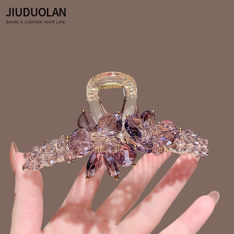 新款轻奢重工镶钻粉色系水晶花朵抓夹女精致后脑勺盘发鲨鱼夹发饰,家庭/个人清洁工具,盘发器,淘宝优惠券,粉丝福利购,淘宝优惠卷