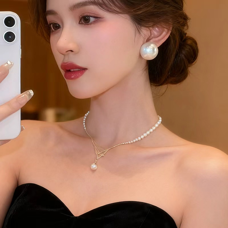 超大颗复古珍珠耳钉气质