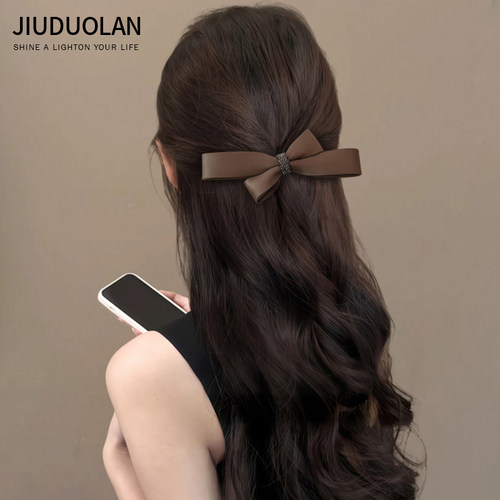 蝴蝶结水钻后脑勺马尾发夹女半扎发卡子弹簧夹顶夹一字发抓夹头饰